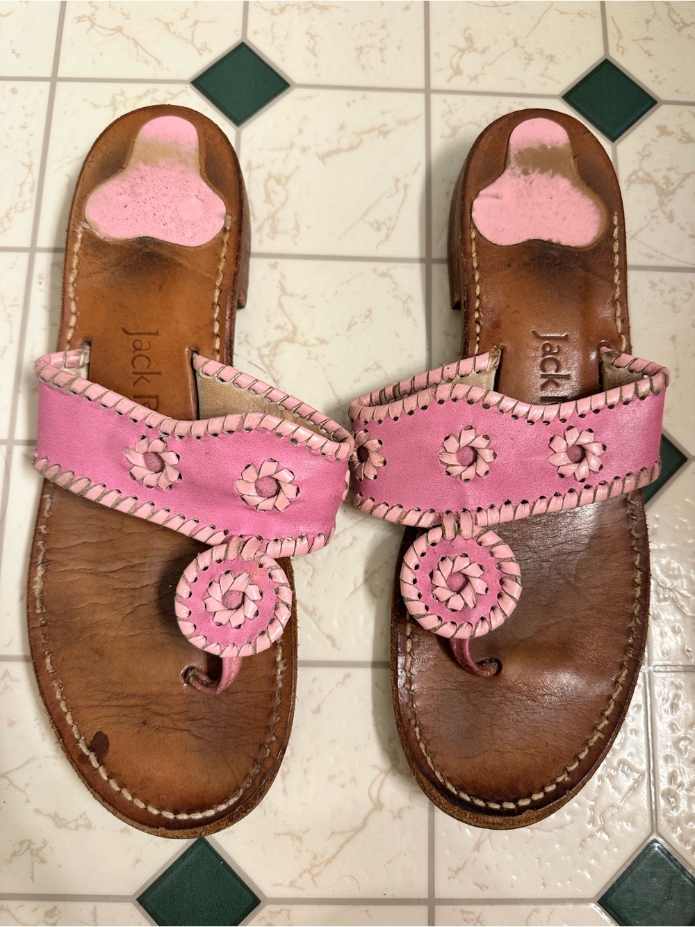 Vintage Jack Rogers Pink Leather Whipstitch Circle-Accent Sandals